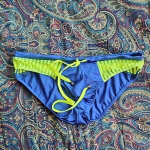 Men's Blue & Neon Green Swim Briefs